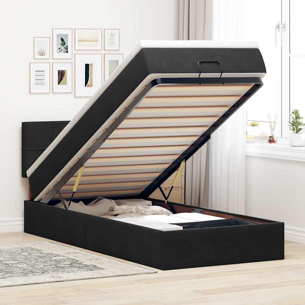 JUNG Vida Ottoman-Bett mit Matratze & LEDs Schwarz 90x200 cm Samt