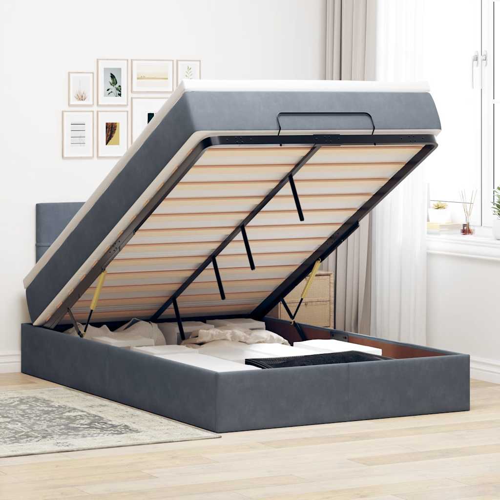 JUNG Vida Ottomane Bett mit Matratze & LEDs Dunkelgrau 120x190 cm Samt