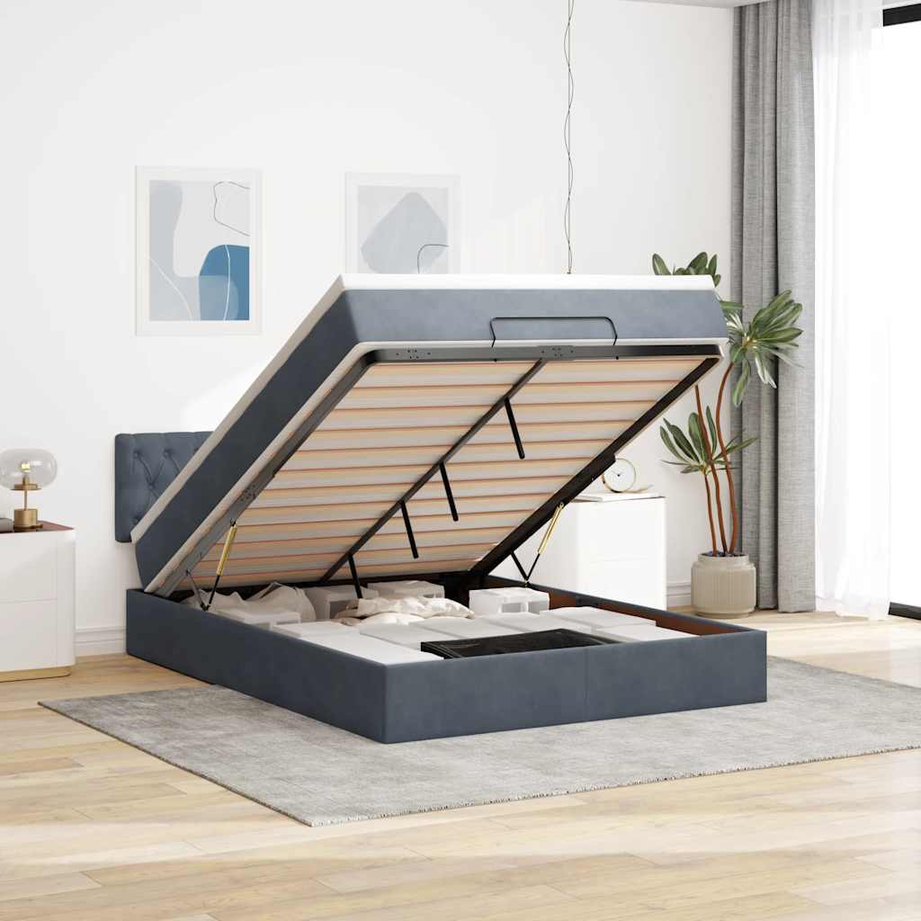 JUNG Vida Ottoman-Bett mit Matratze & LEDs Dunkelgrau 140x190 cm Samt