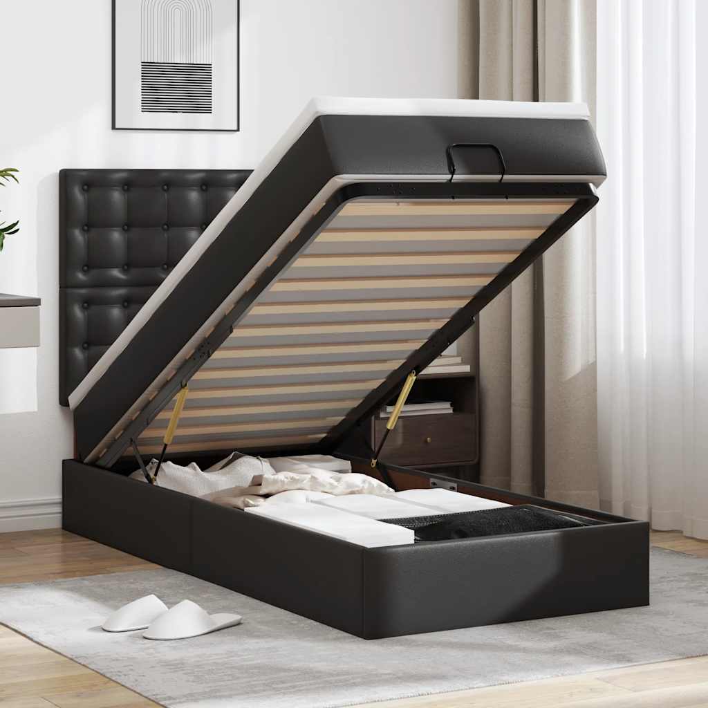 JUNG Vida Ottoman-Bett mit Matratze Schwarz 90x190 cm Kunstleder