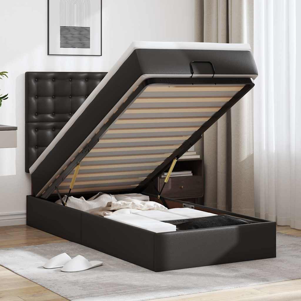 JUNG Vida Ottoman-Bett mit Matratze Schwarz 100x200 cm Kunstleder