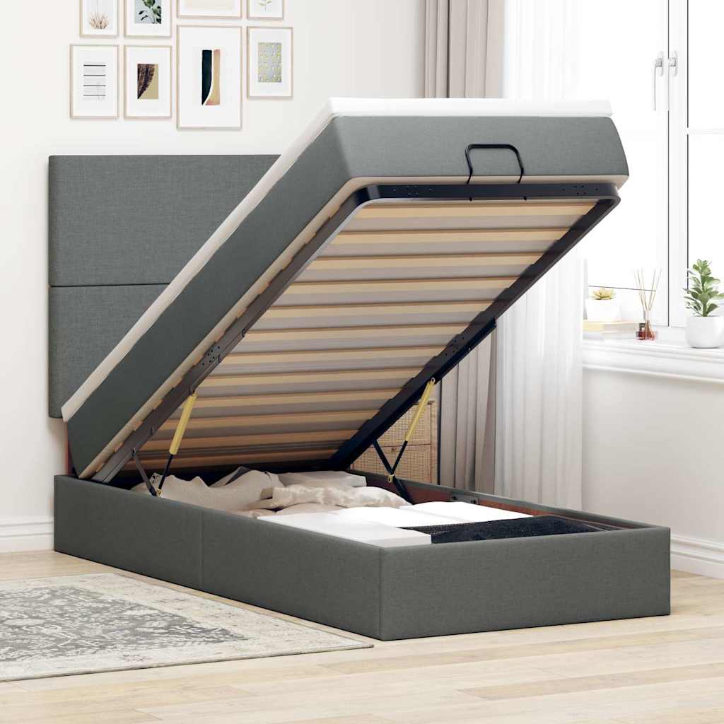 JUNG Vida Ottoman-Bett mit Matratze Dunkelgrau 100x200 cm Stoff