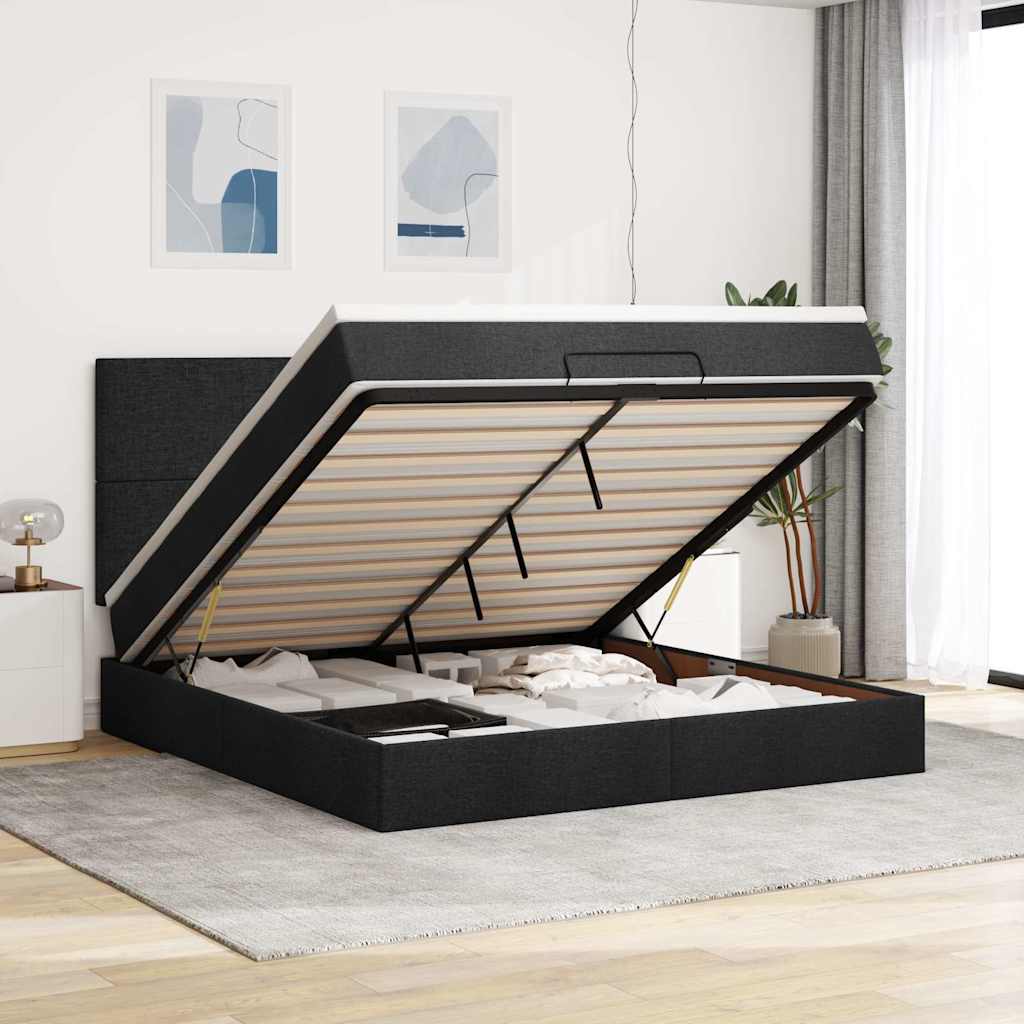 JUNG Vida Ottoman-Bett mit Matratze Schwarz 160x200 cm Stoff