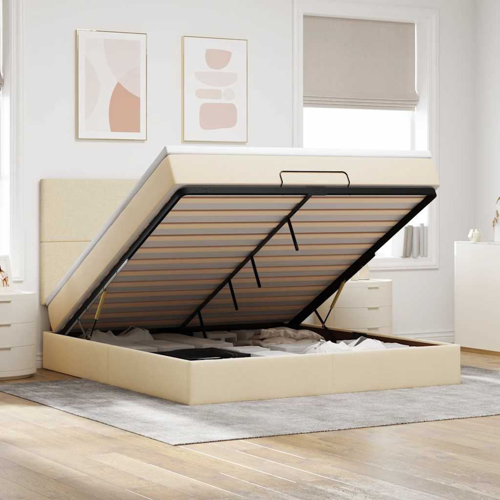JUNG Vida Ottoman-Bett mit Matratze Creme 180x200 cm Stoff
