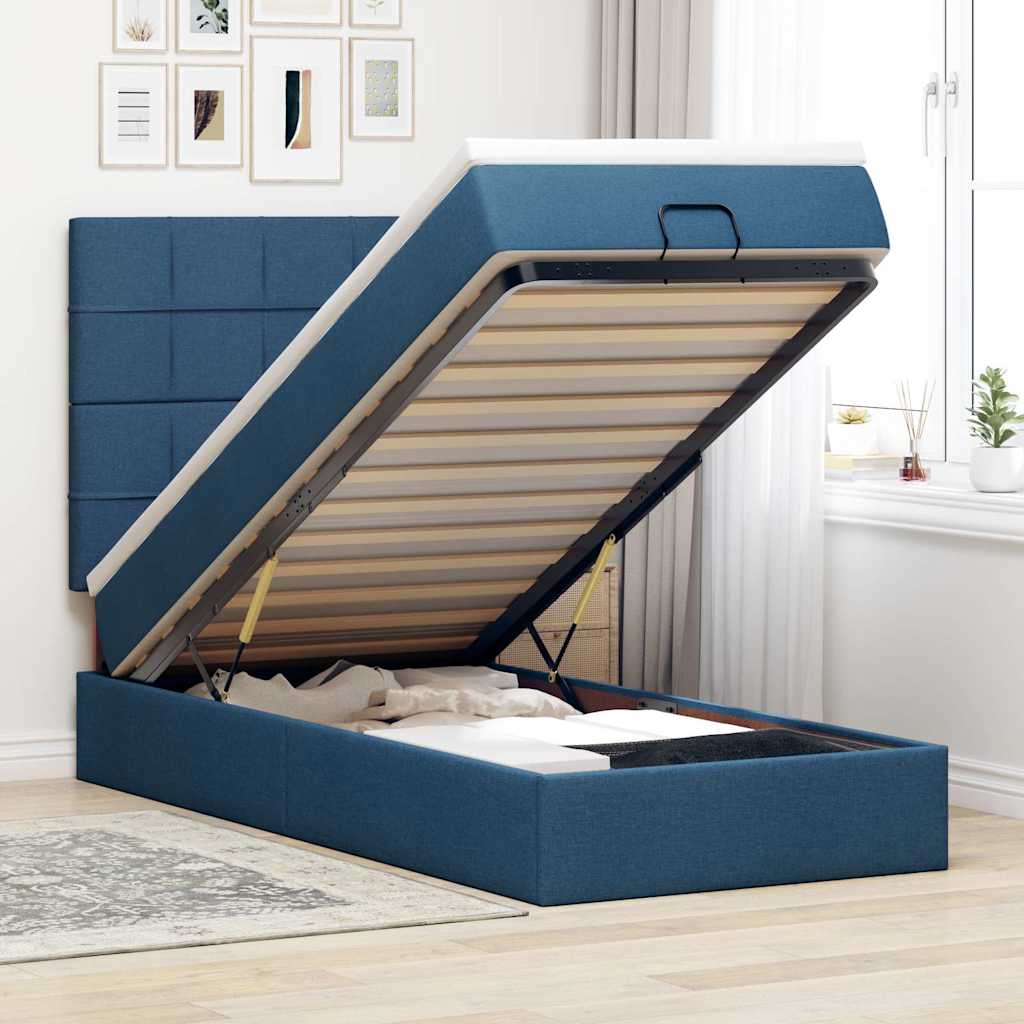 JUNG Vida Ottoman-Bett mit Matratze Blau 90x190 cm Stoff