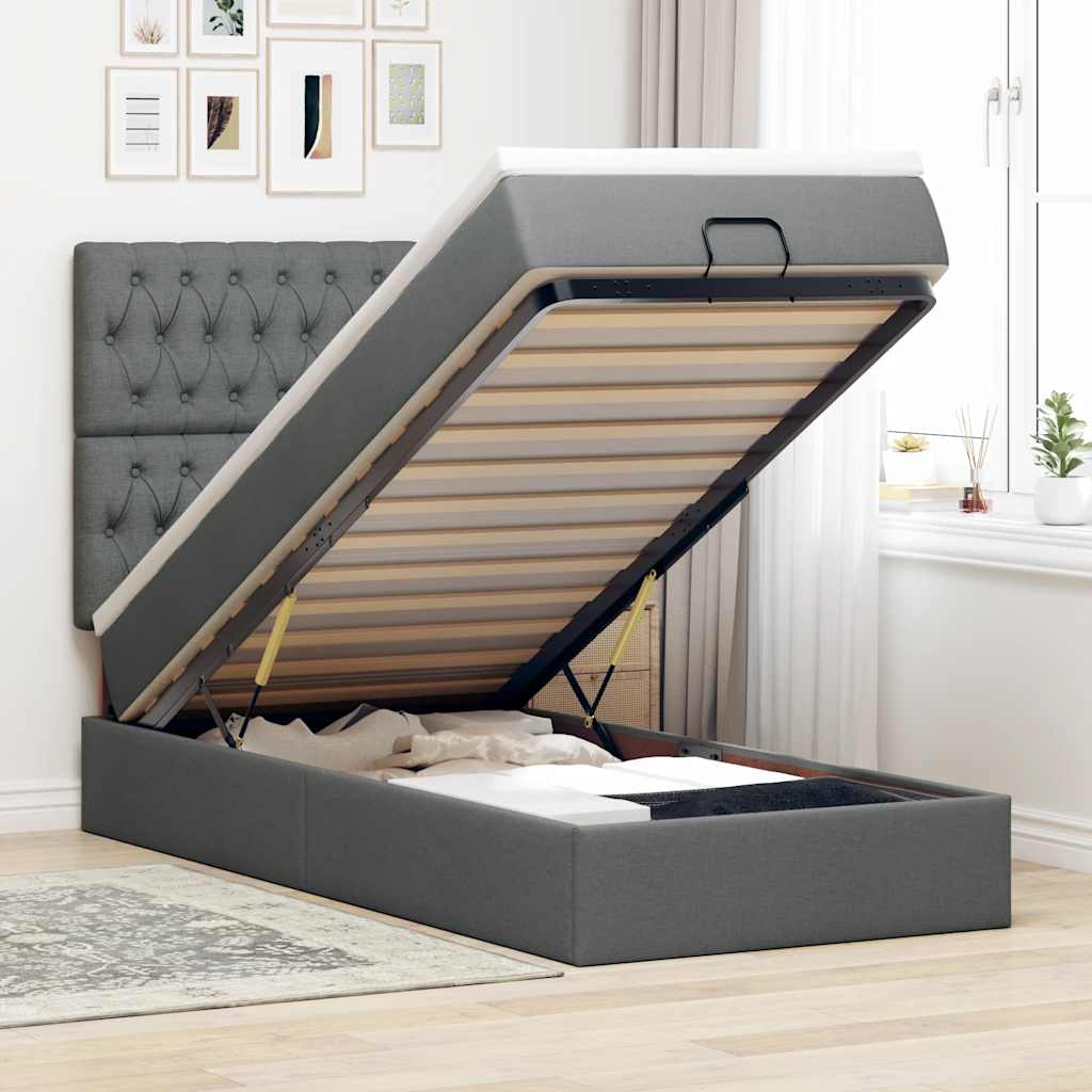 JUNG Vida Ottoman-Bett mit Matratze Dunkelgrau 90x200 cm Stoff