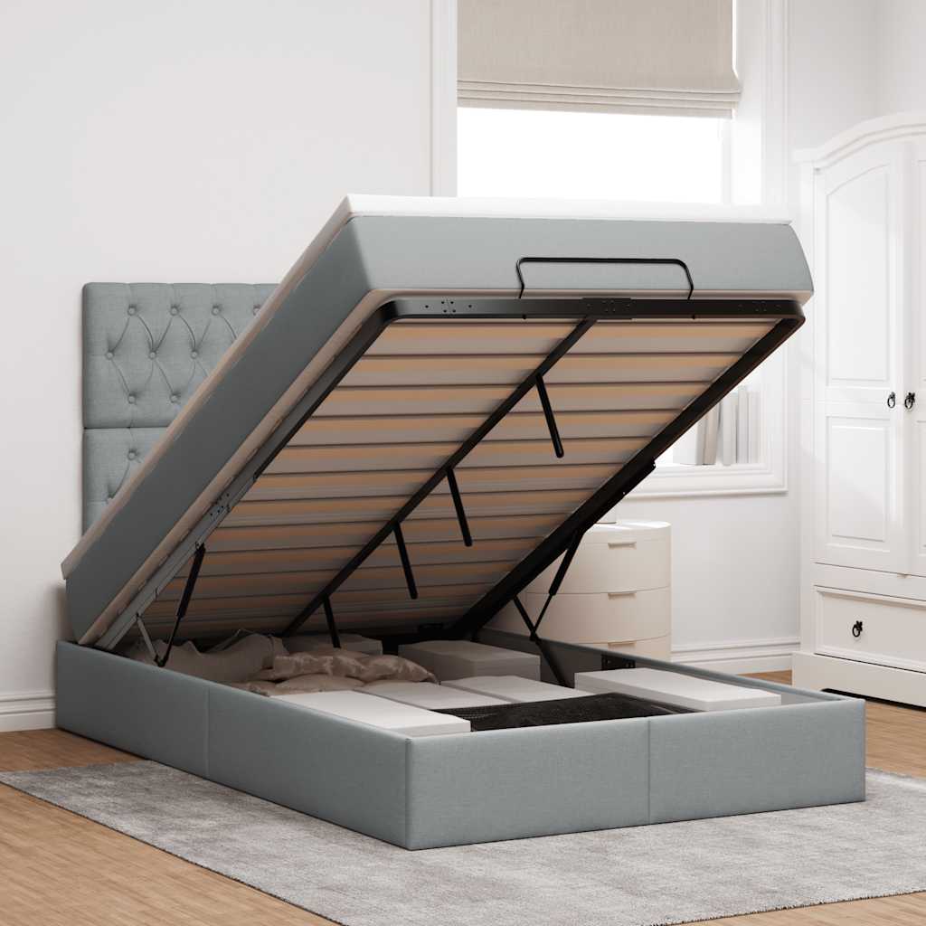 JUNG Vida Ottoman-Bett mit Matratze Hellgrau 120x200 cm Stoff