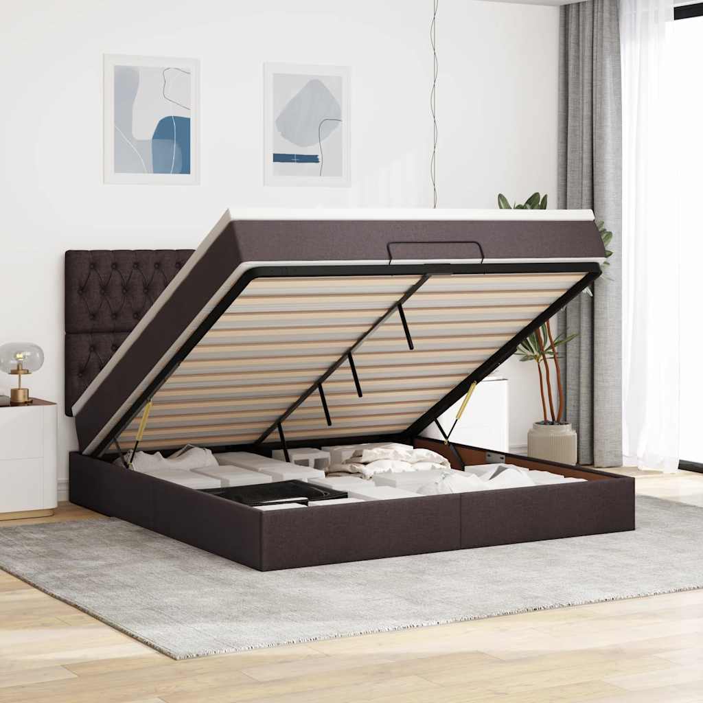 JUNG Vida Ottoman-Bett mit Matratze Dunkelbraun 160x200 cm Stoff