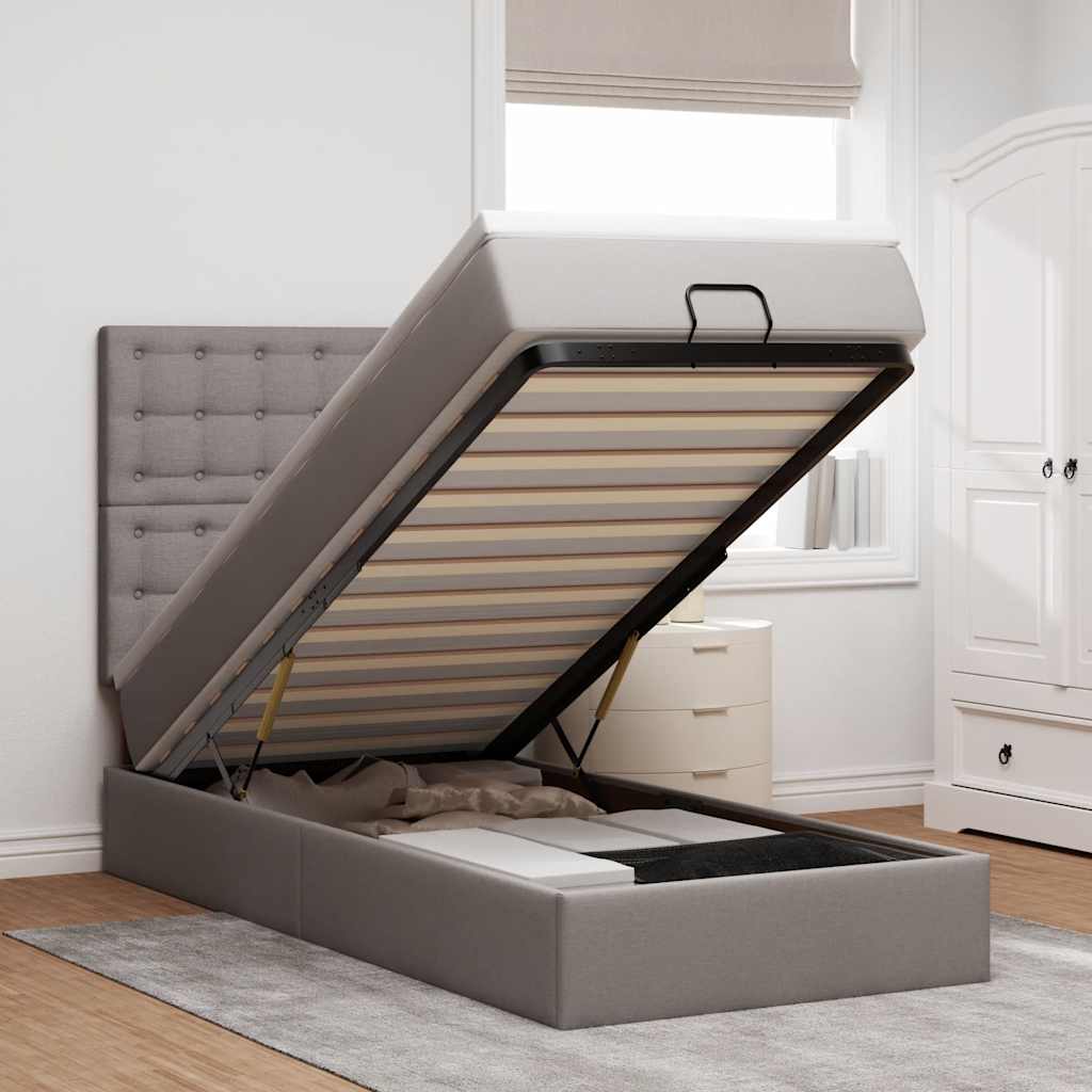 JUNG Vida Ottoman-Bett mit Matratze Taupe 90x200 cm Stoff