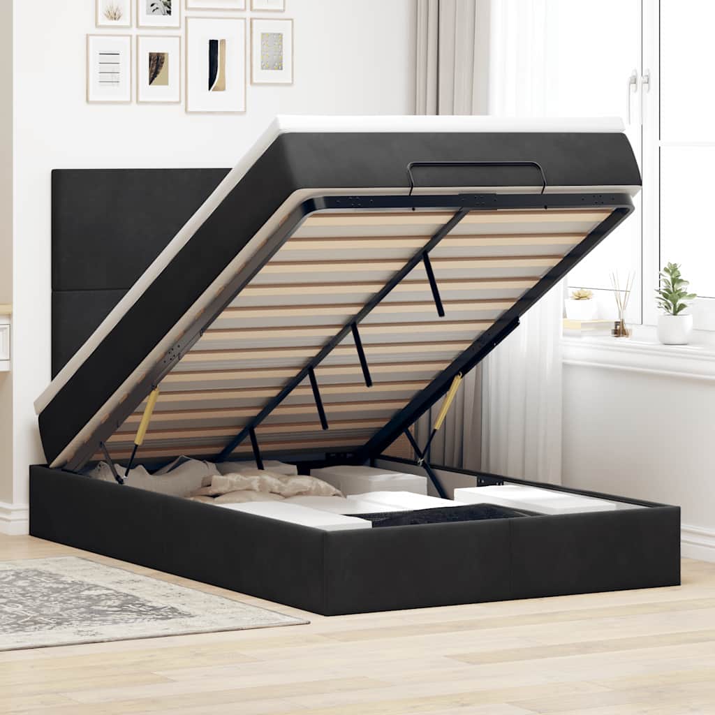 JUNG Vida Ottoman-Bett mit Matratzen Schwarz 120x200 cm Samt