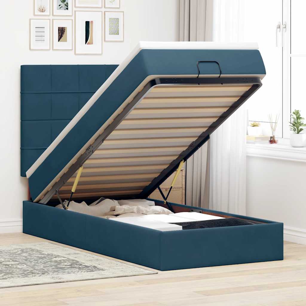 JUNG Vida Ottoman-Bett mit Matratzen Dunkelblau 90x200 cm Samt