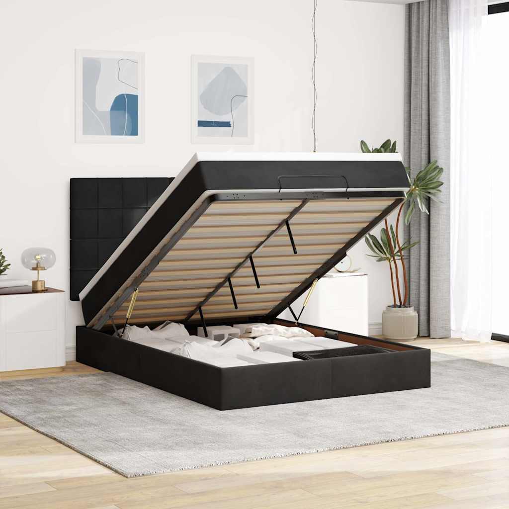 JUNG Vida Ottoman-Bett mit Matratzen Schwarz 140x190 cm Samt