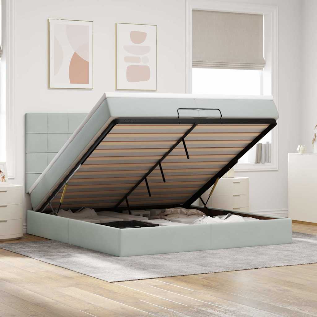 JUNG Vida Ottoman-Bett mit Matratzen Hellgrau 200x200 cm Samt