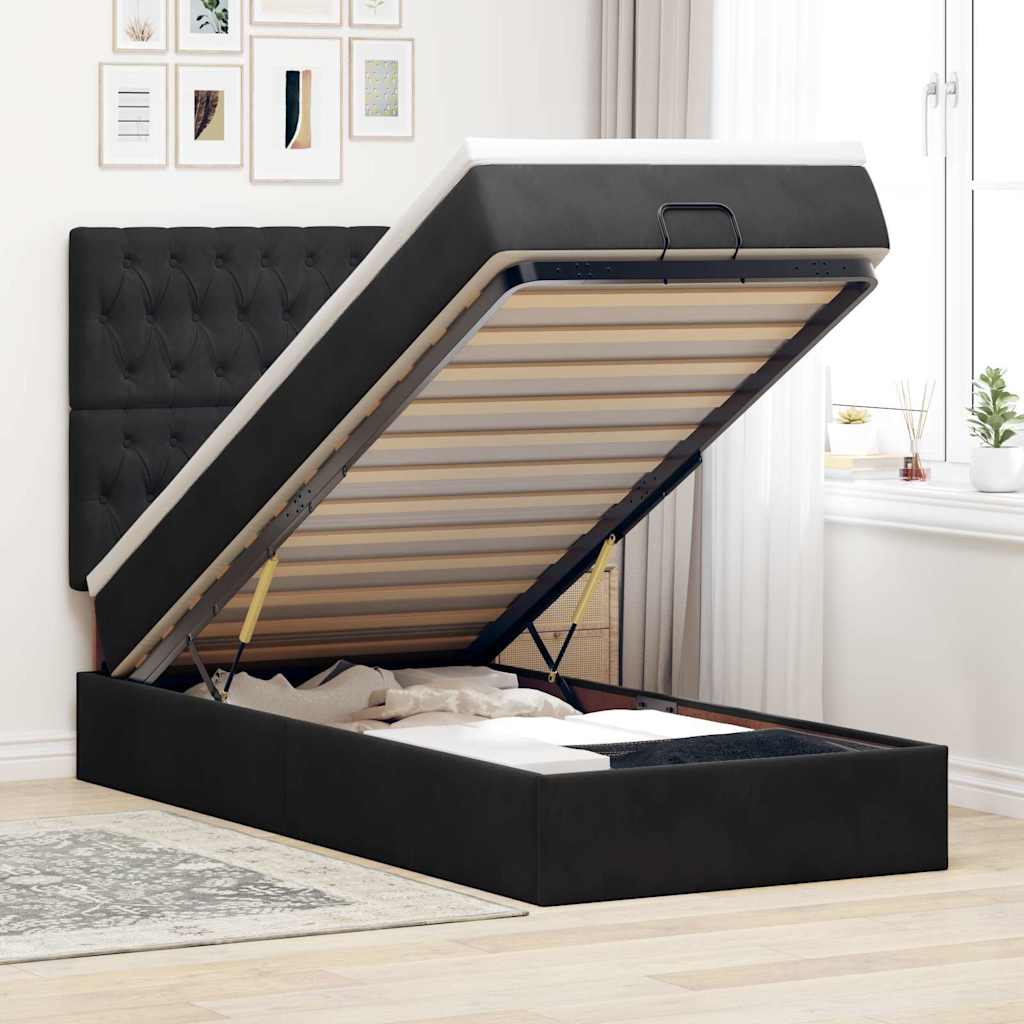 JUNG Vida Ottoman-Bett mit Matratzen Schwarz 90x200 cm Samt