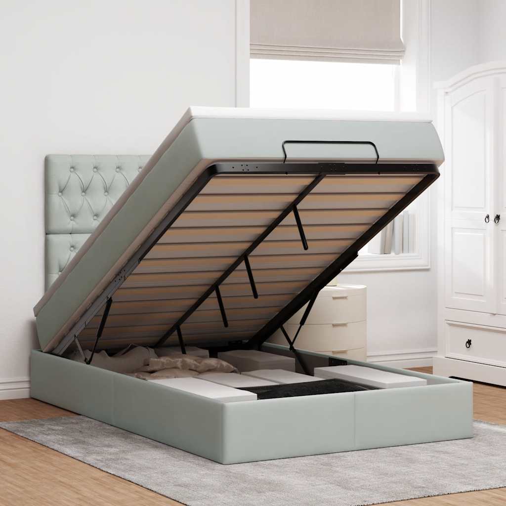 JUNG Vida Ottoman-Bett mit Matratzen Hellgrau 120x190 cm Samt