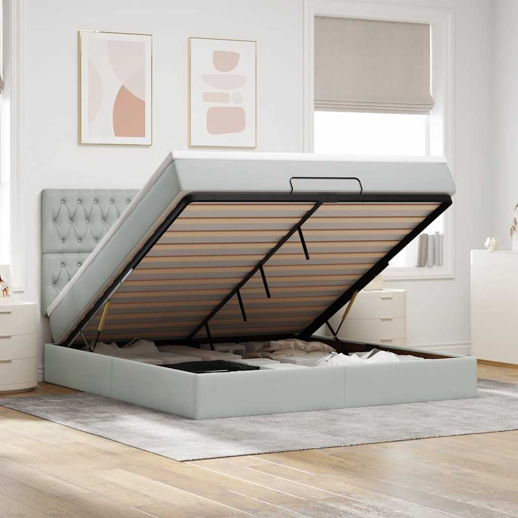 JUNG Vida Ottoman-Bett mit Matratzen Hellgrau 180x200 cm Samt