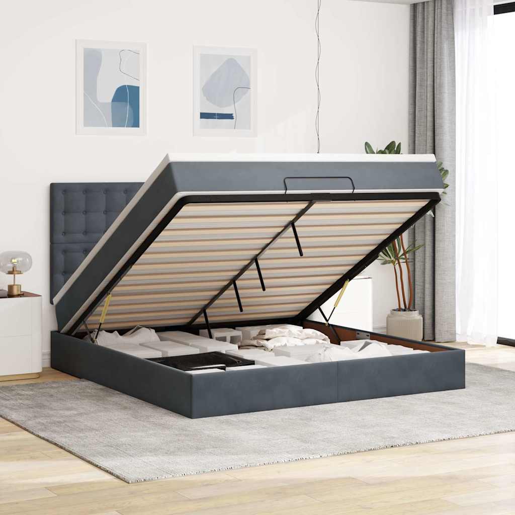 JUNG Vida Ottoman-Bett mit Matratzen Dunkelgrau 160x200 cm Samt