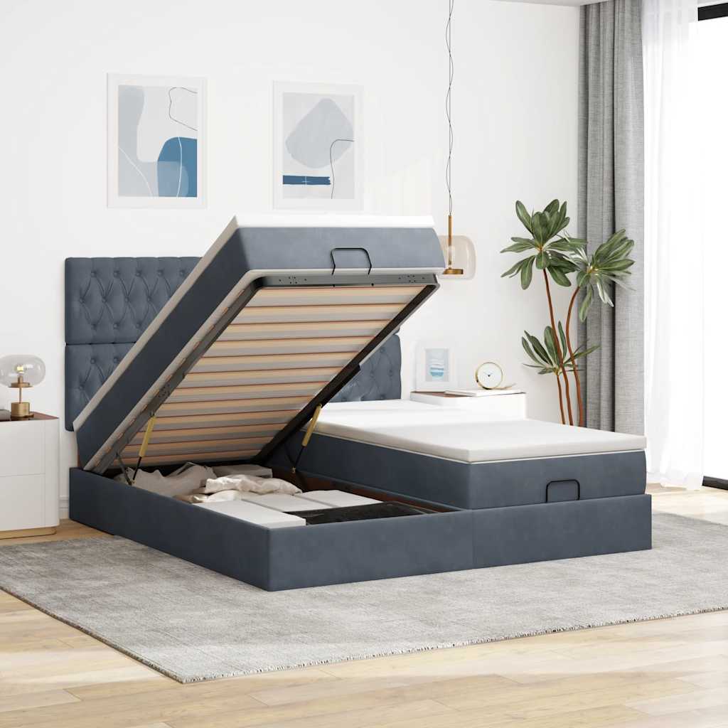 JUNG Vida Ottoman-Bett mit Matratzen Dunkelgrau 160x200 cm Samt