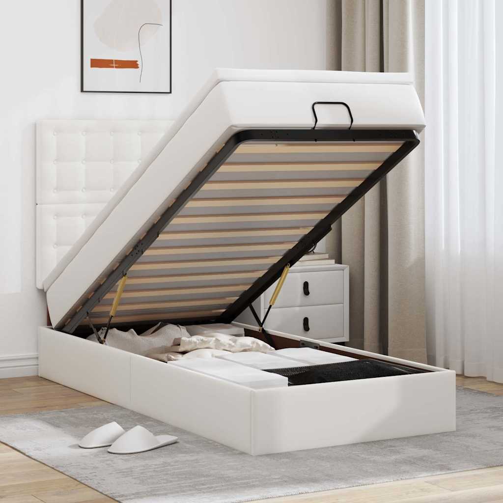 JUNG Vida Ottoman-Bett mit Matratze & LEDs Weiß 80x200 cm Kunstleder