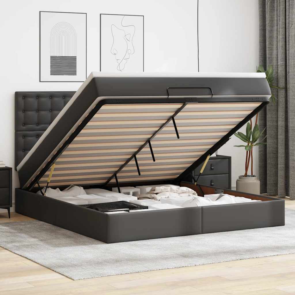 JUNG Vida Ottoman-Bett mit Matratze & LEDs Schwarz 180x200 cm Kunstleder