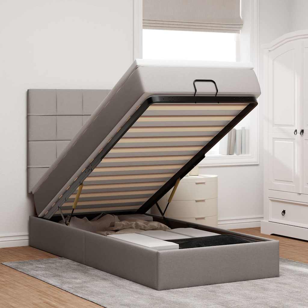 JUNG Vida Ottomane Bett mit Matratze & LEDs Taupe 90x200 cm Stoff