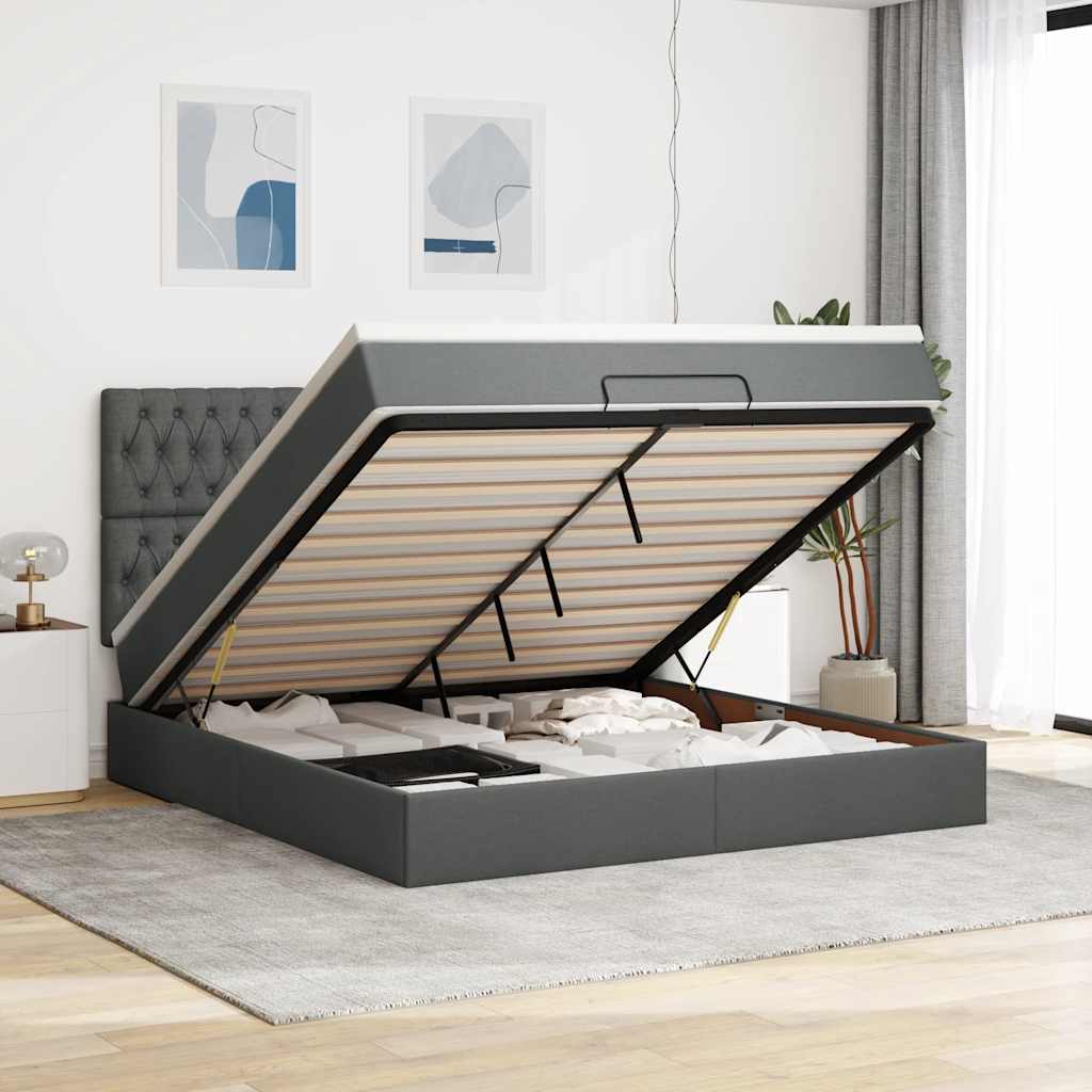 JUNG Vida Ottoman-Bett mit Matratze & LEDs Dunkelgrau 180x200 cm Stoff
