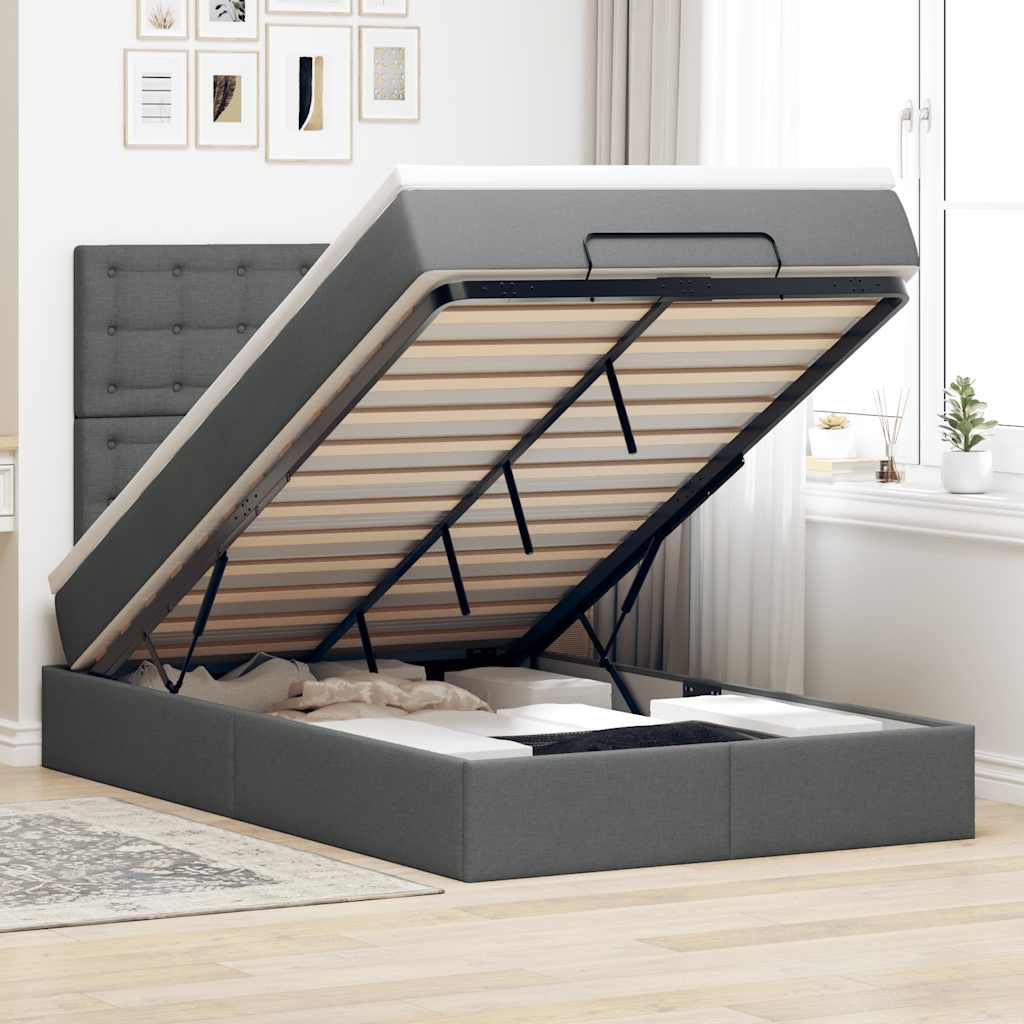JUNG Vida Ottoman-Bett mit Matratze & LEDs Dunkelgrau 120x190 cm Stoff