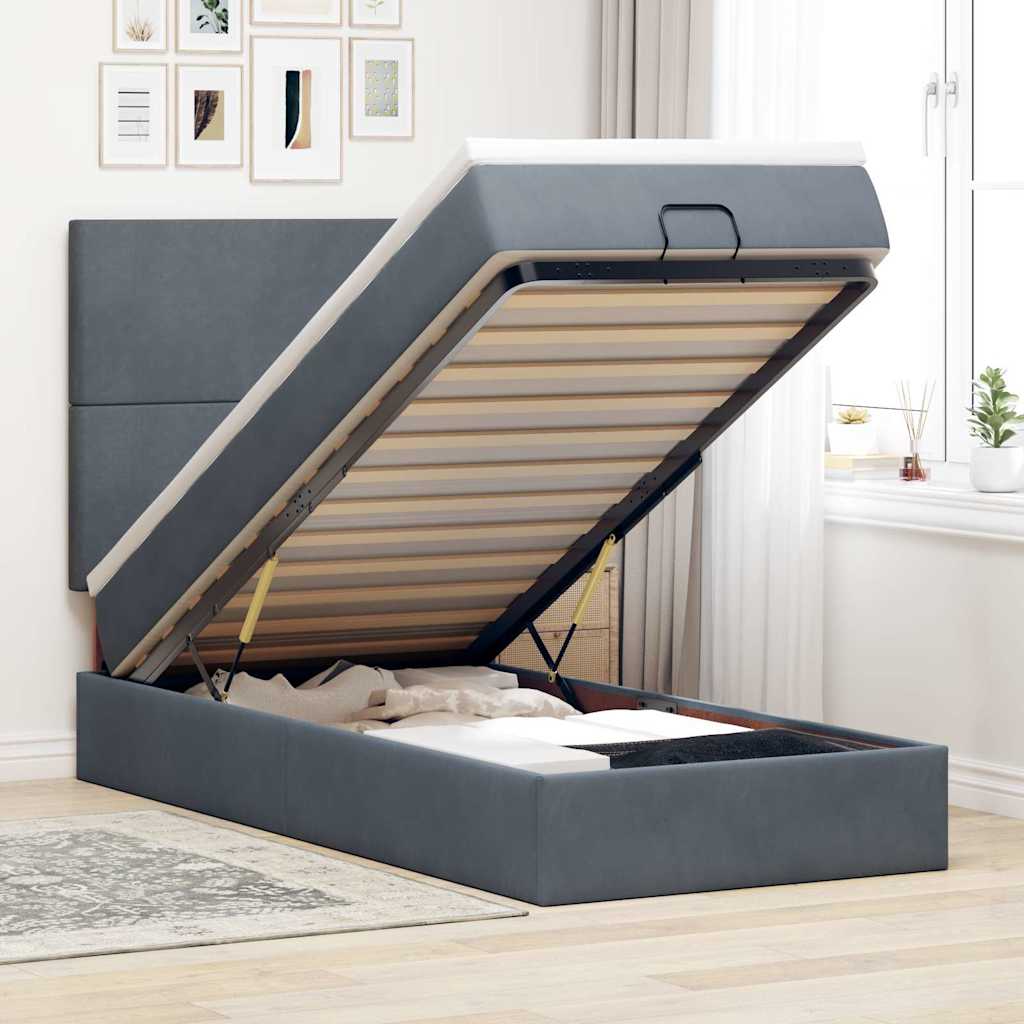 JUNG Vida Ottoman-Bett mit Matratzen & LEDs Dunkelgrau 80x200 cm Samt
