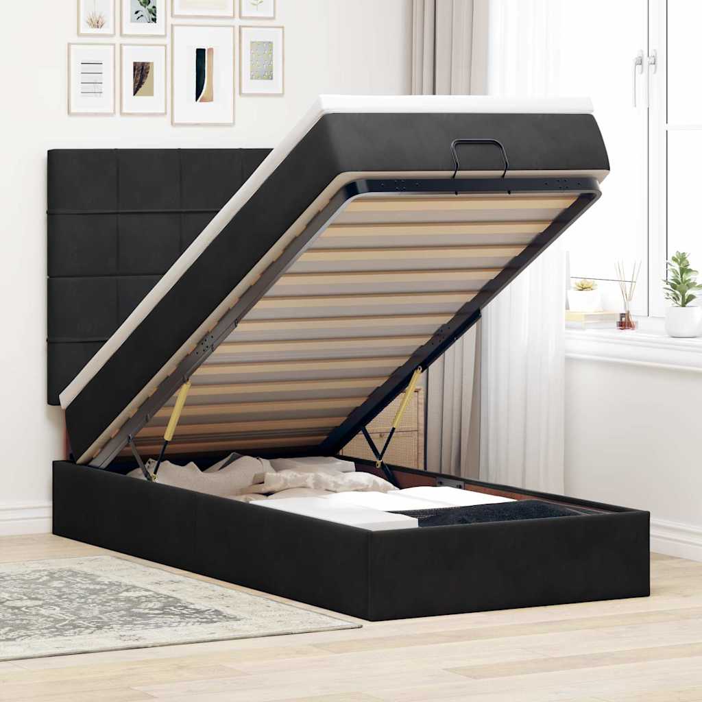 JUNG Vida Ottoman-Bett mit Matratzen & LEDs Schwarz 90x200 cm Samt