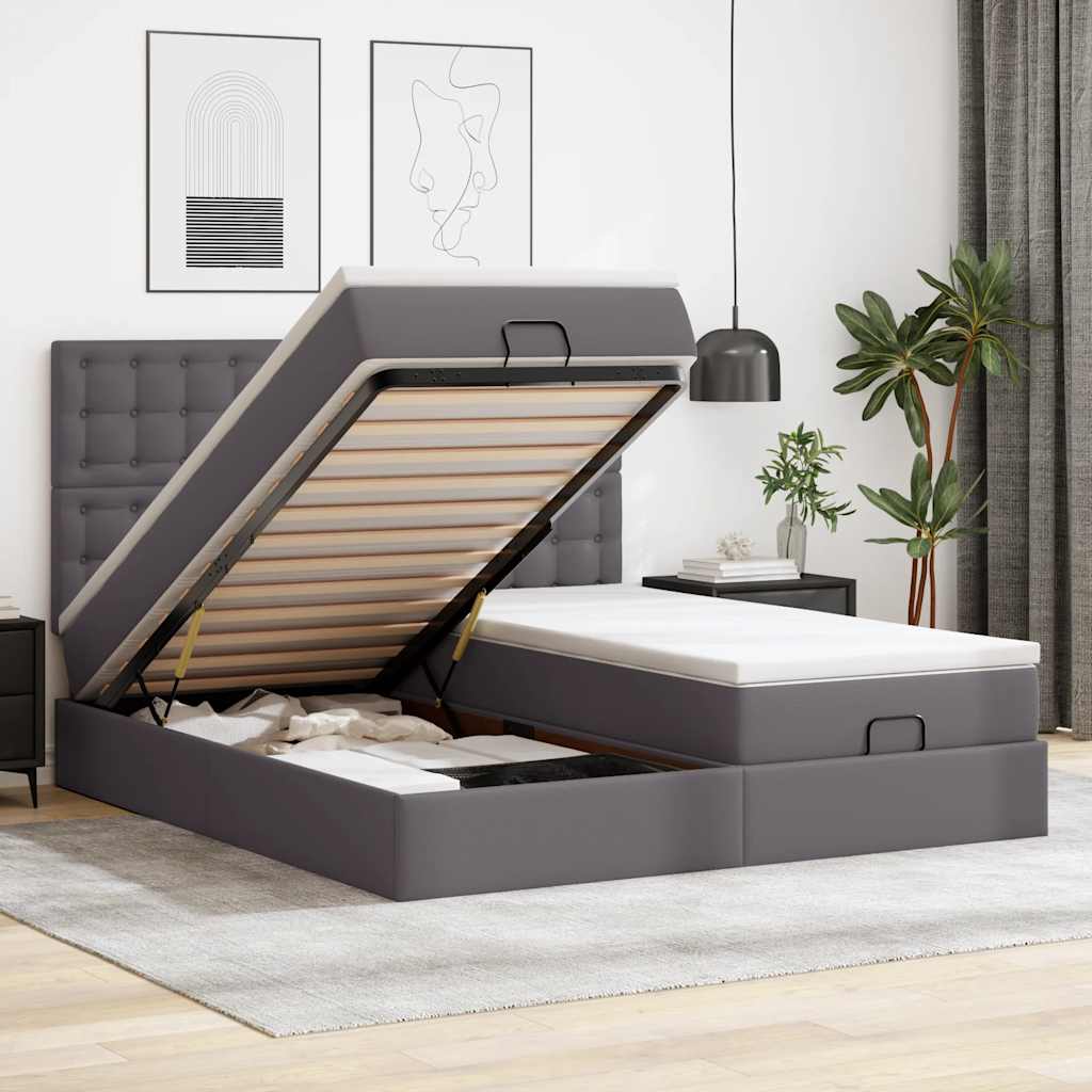JUNG Vida Ottoman-Bett mit Matratzen & LEDs Grau 180x200 cm Kunstleder