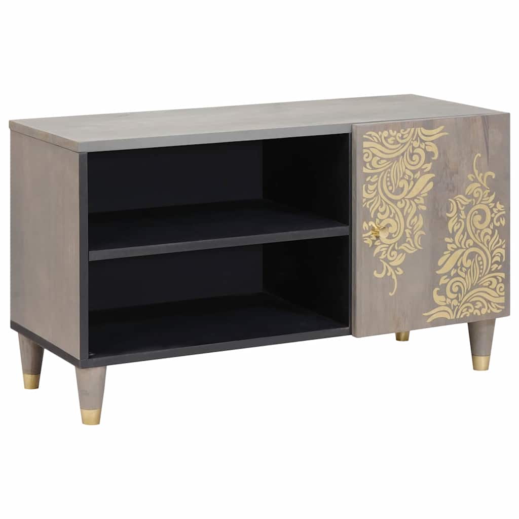 JUNG Vida TV-Schränk mit Regal Grau 80 x 33 x 46 cm Massivholz Mango