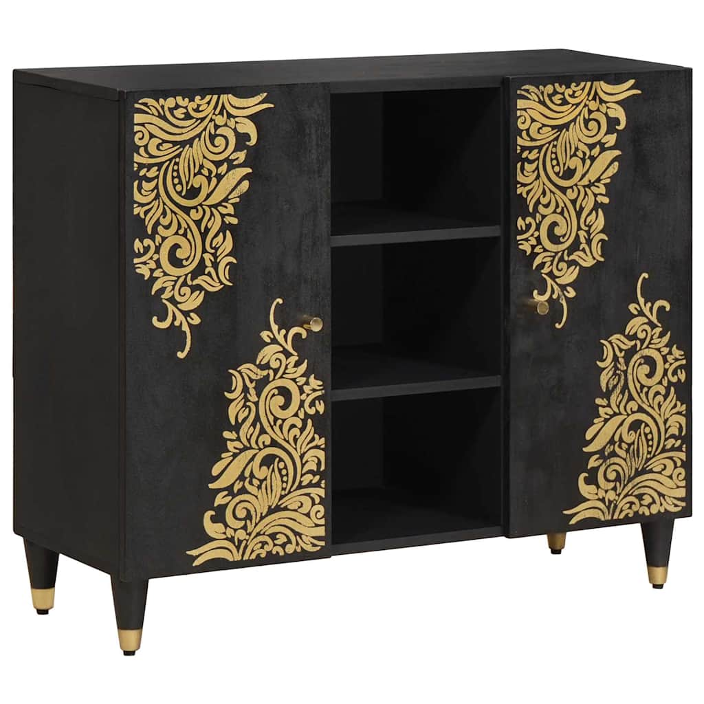 JUNG Vida Sideboard mit Regal Schwarz 90 x 33 x 75 cm Massivholz Mango