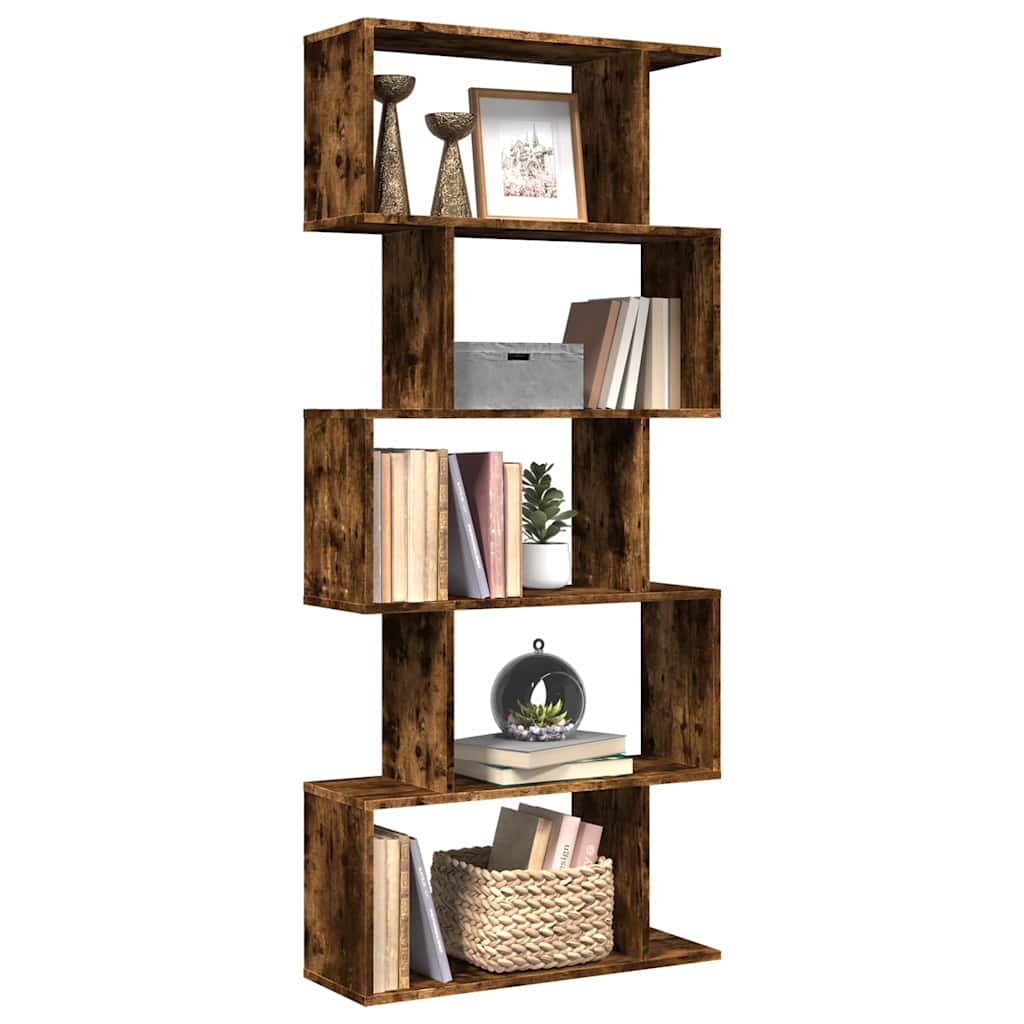 JUNG Vida Raumteiler-Bücherregal 5 Etagen Räuchereiche 70x24x161 cm