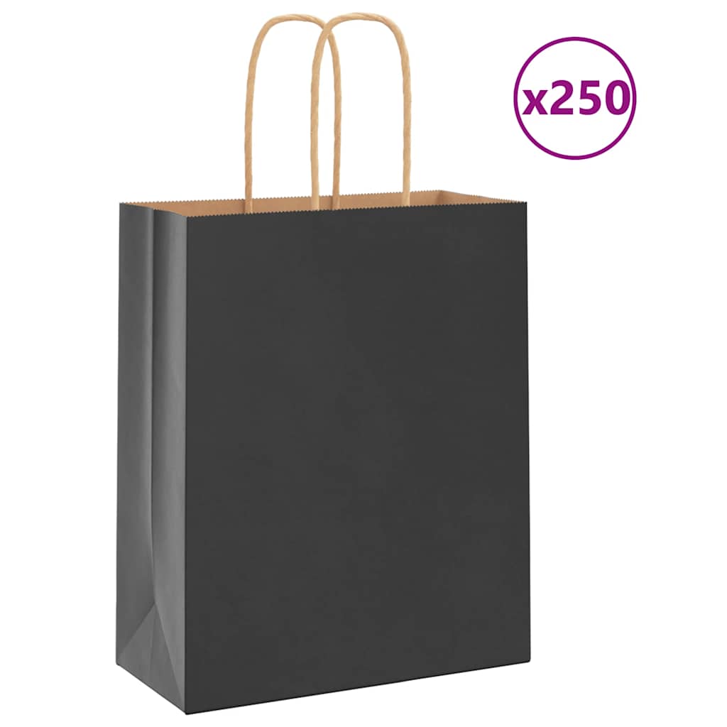 JUNG Vida Papiertragetaschen 250 Stk. mit Henkeln Schwarz 18x8x22 cm
