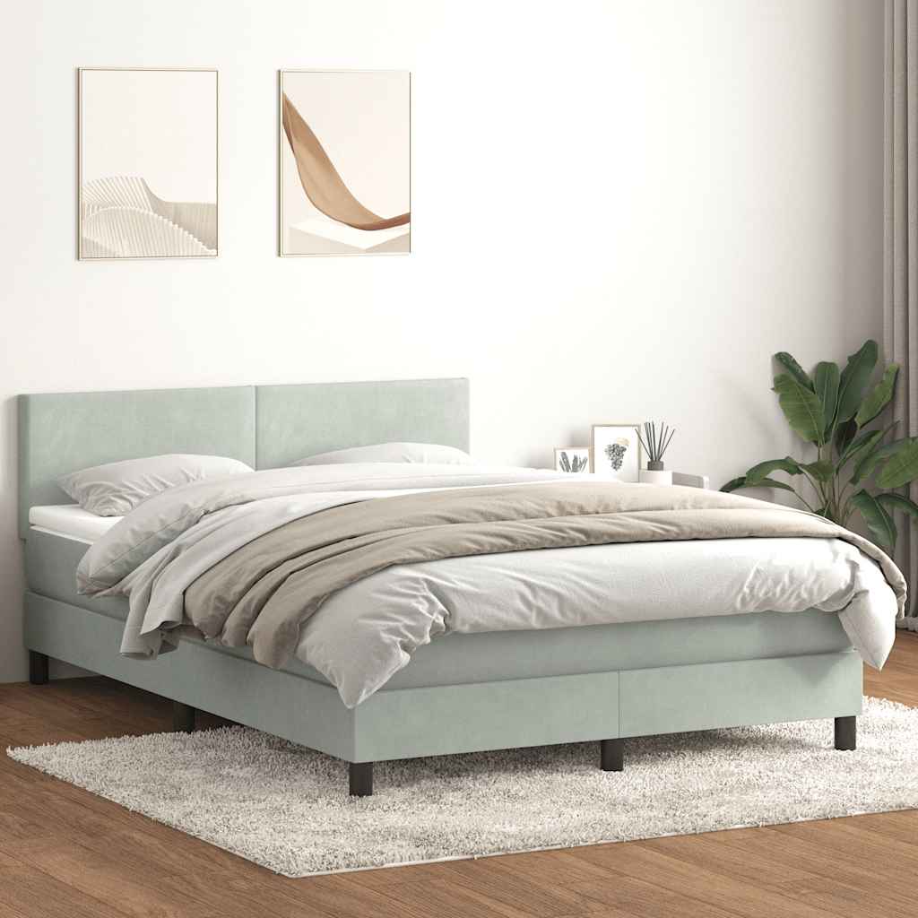 JUNG Vida Boxspringbett mit Matratze Hellgrau 140x210 cm Samt