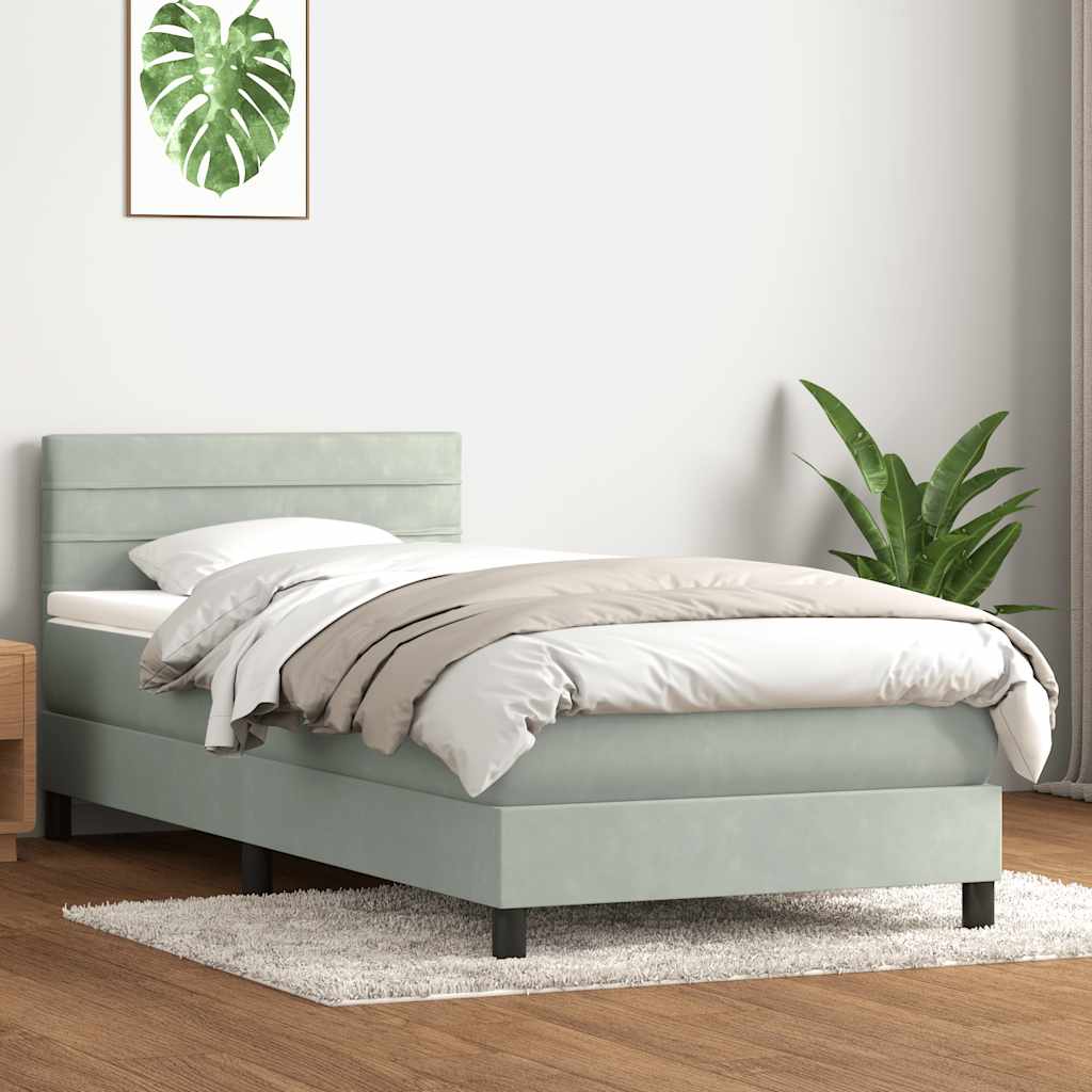 JUNG Vida Boxspringbett mit Matratze Hellgrau 80x210 cm Samt