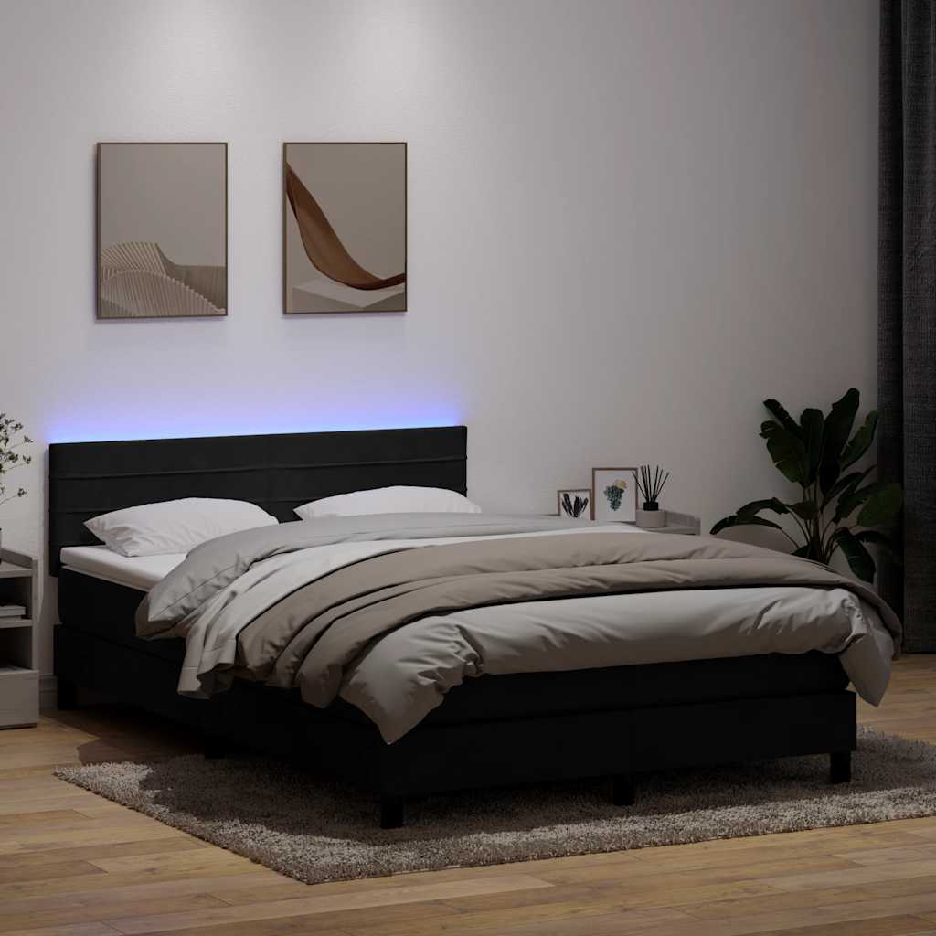 JUNG Vida Boxspringbett mit Matratze & LED Schwarz 160x210 cm Samt