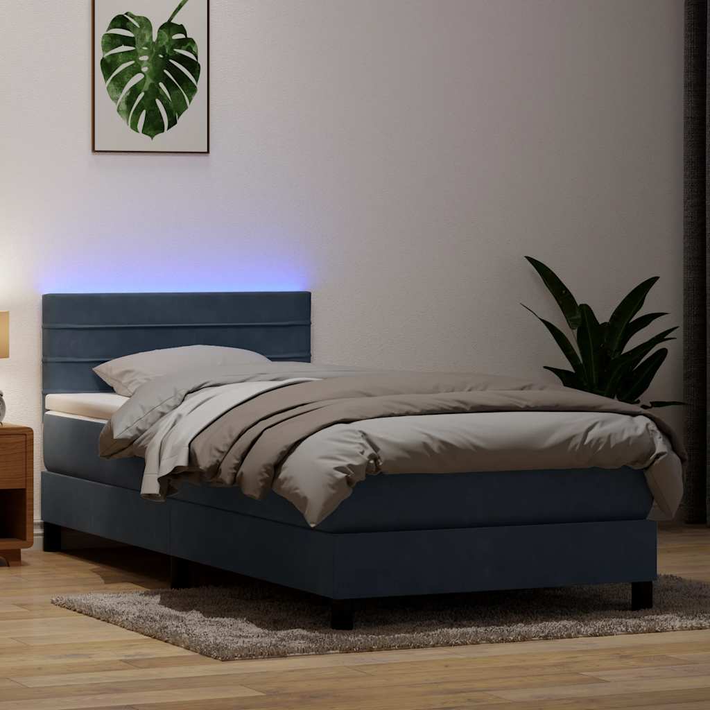 JUNG Vida Boxspringbett mit Matratze & LED Dunkelgrau 80x220 cm Samt