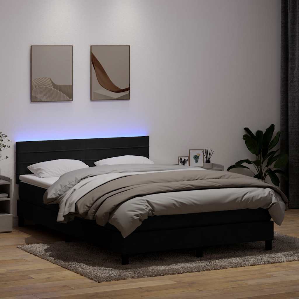 JUNG Vida Boxspringbett mit Matratze & LED Schwarz 160x220 cm Samt