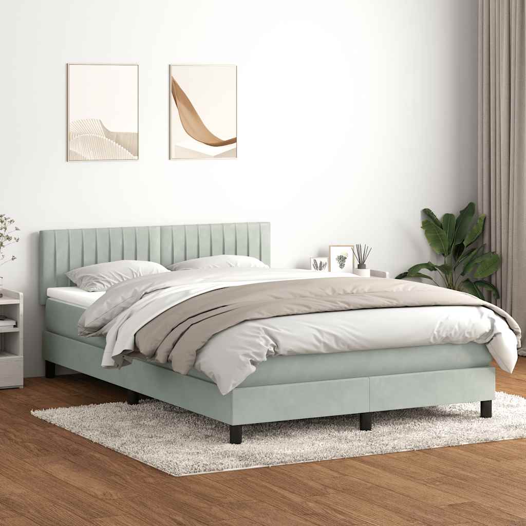 JUNG Vida Boxspringbett mit Matratze & LED Hellgrau 160x220 cm Samt