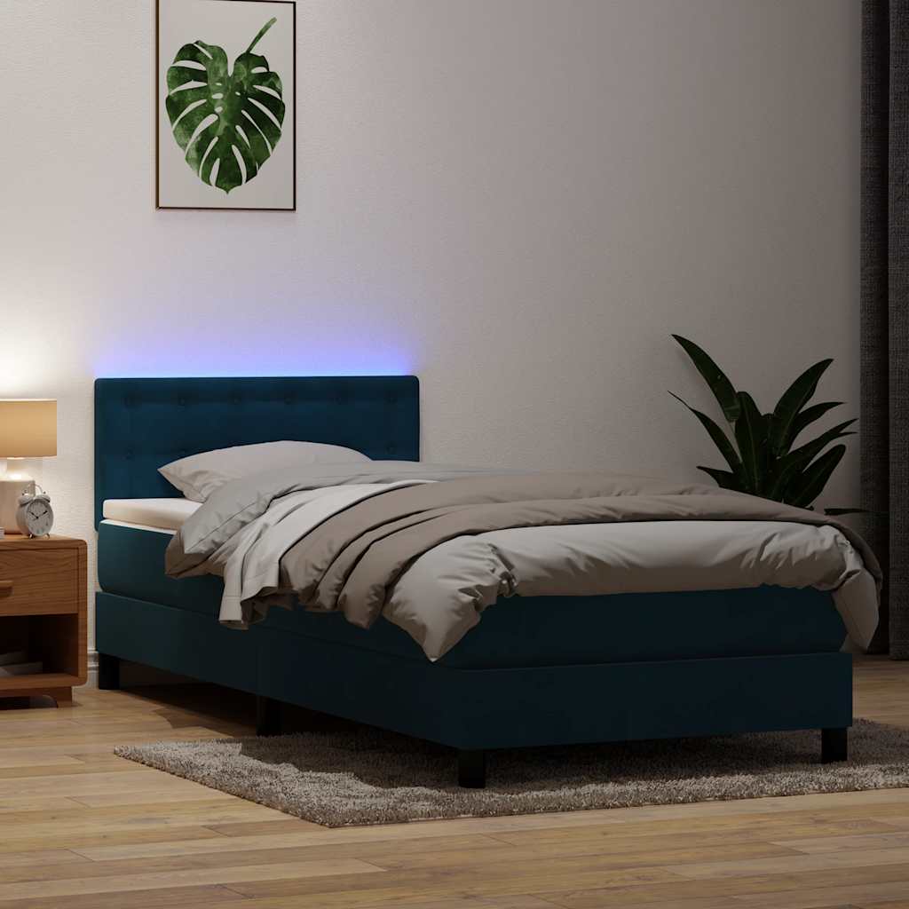 JUNG Vida Boxspringbett mit Matratze & LED Dunkelblau 80x220 cm Samt