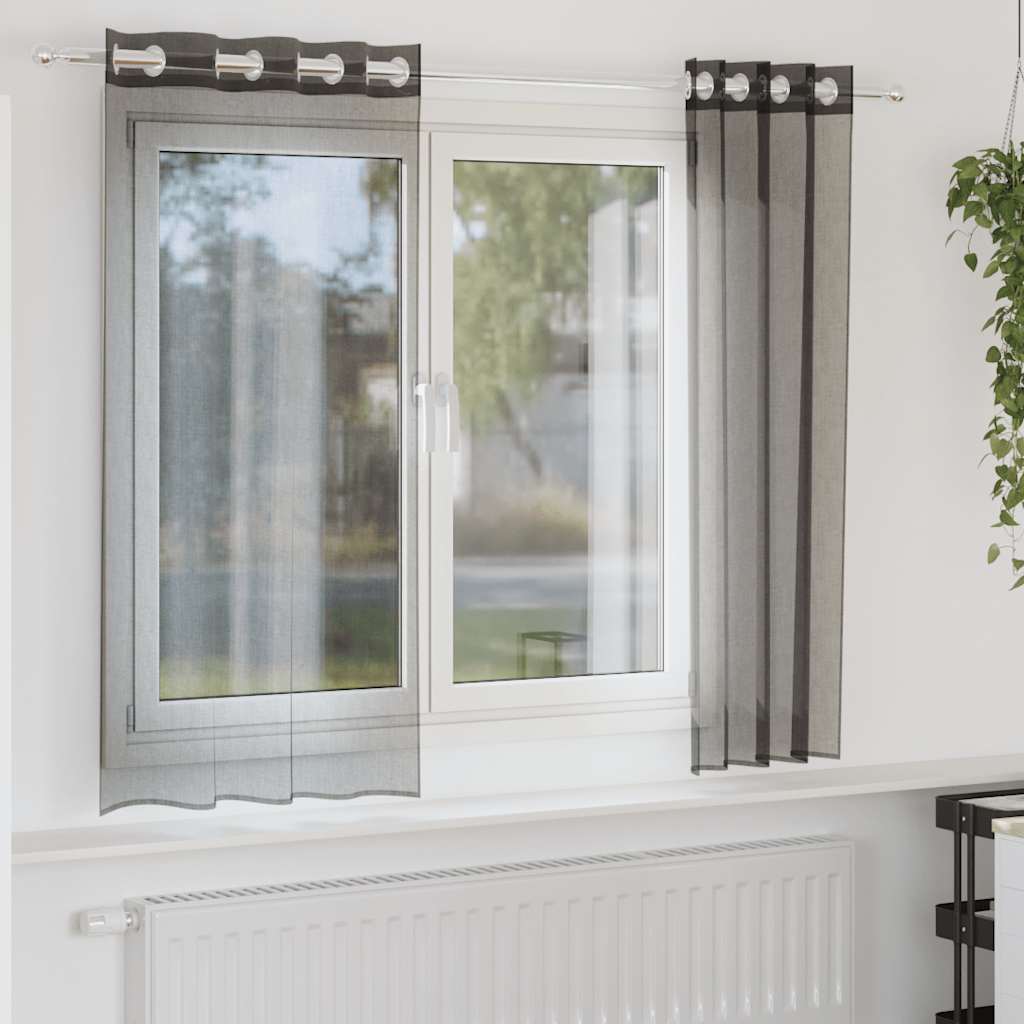 JUNG Vida Voile Vorhänge mit Ösen 2 Stk. Schwarz 140x140 cm
