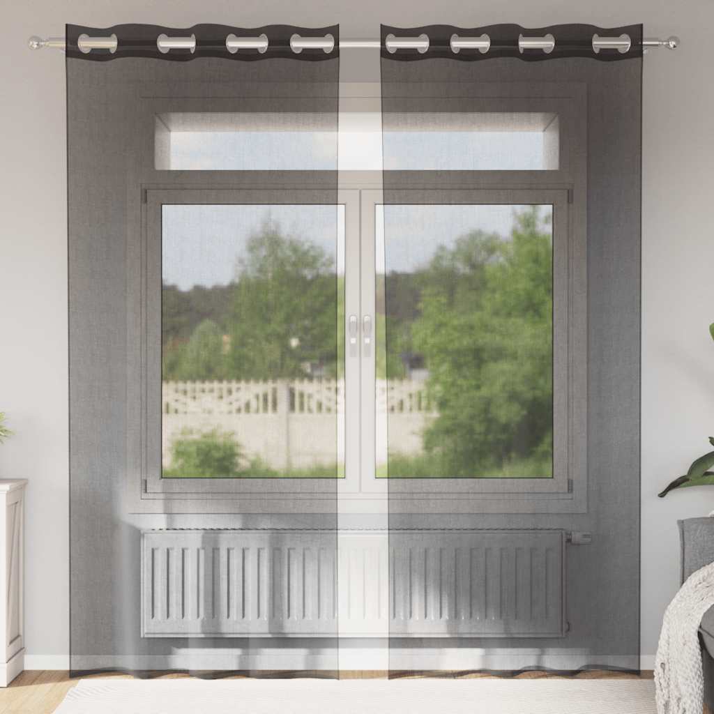 JUNG Vida Voile Vorhänge mit Ösen 2 Stk. Schwarz 140x225 cm