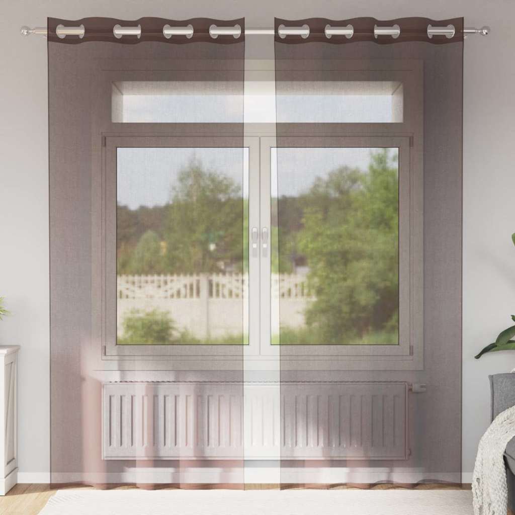 JUNG Vida Voile Vorhänge mit Ösen 2 Stk. Braun 140x245 cm
