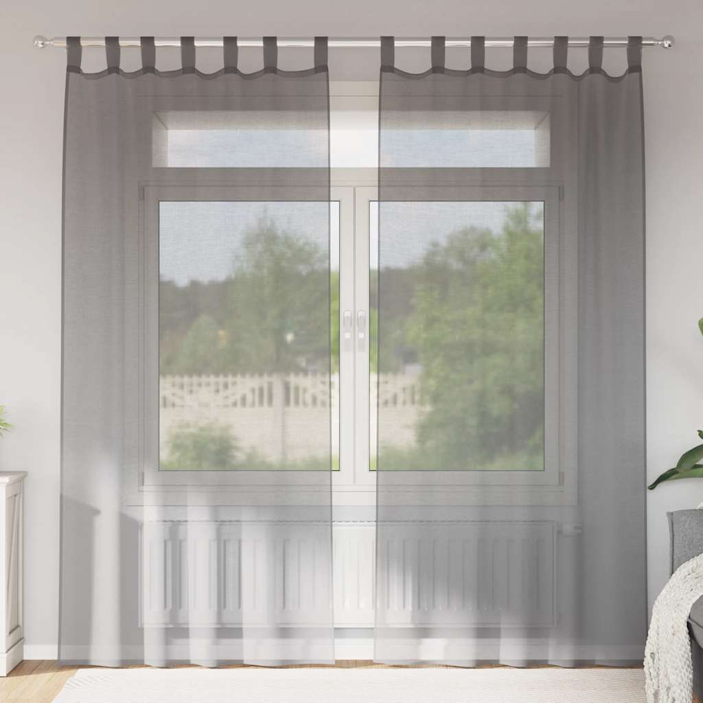 JUNG Vida Voile Vorhänge mit Schlaufen 2 Stk. Dunkelgrau 140x225 cm