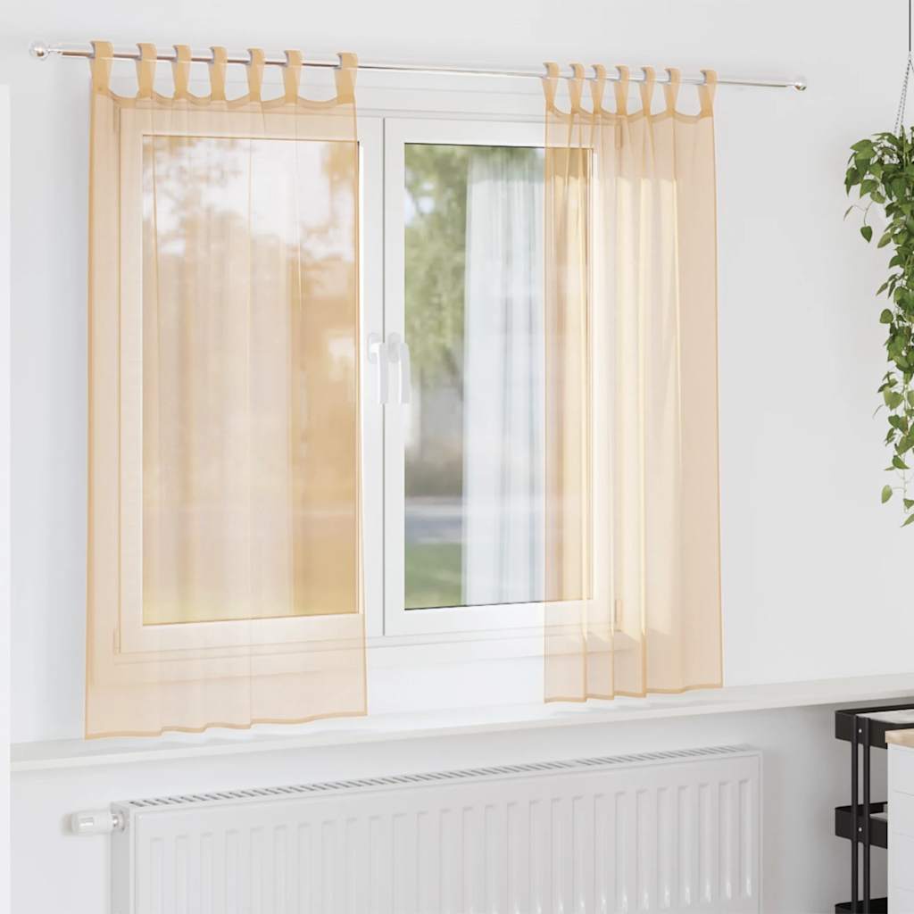 JUNG Vida Voile Vorhänge mit Schlaufen 2 Stk. Sandfarbe 140x175 cm