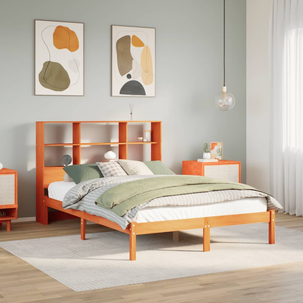 JUNG Vida Massivholzbett mit Regal ohne Matratze Wachsbraun 120x190 cm