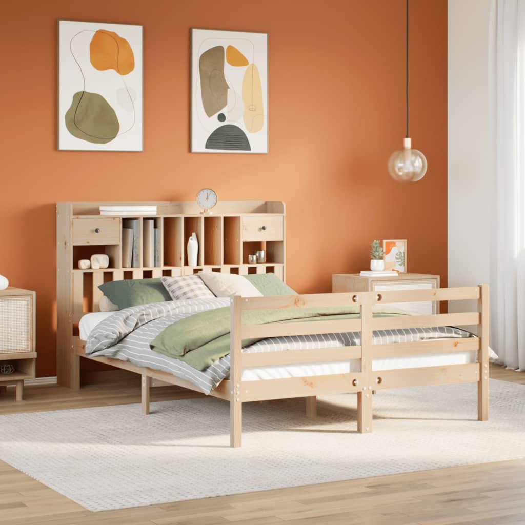 JUNG Vida Massivholzbett mit Regal ohne Matratze 140x200 cm Kiefernholz