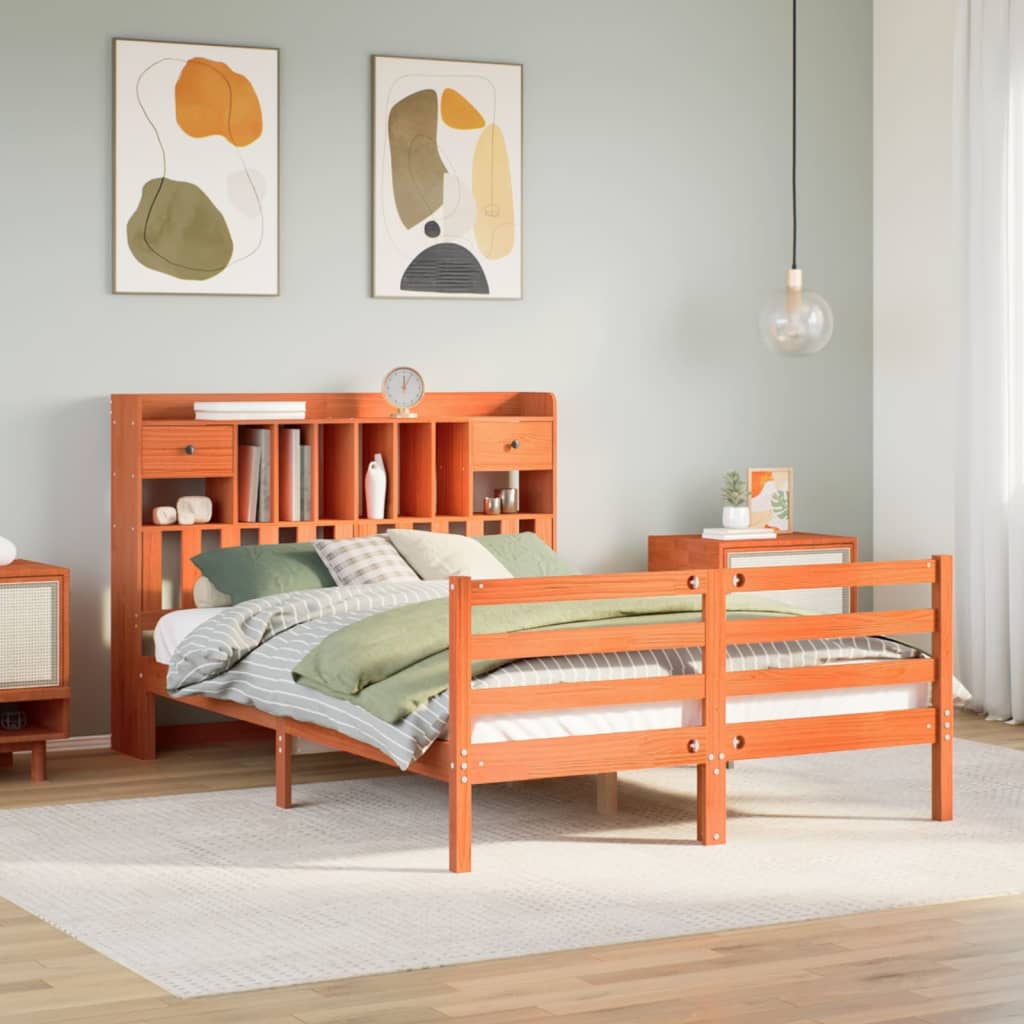 JUNG Vida Massivholzbett mit Regal ohne Matratze Wachsbraun 160x200 cm