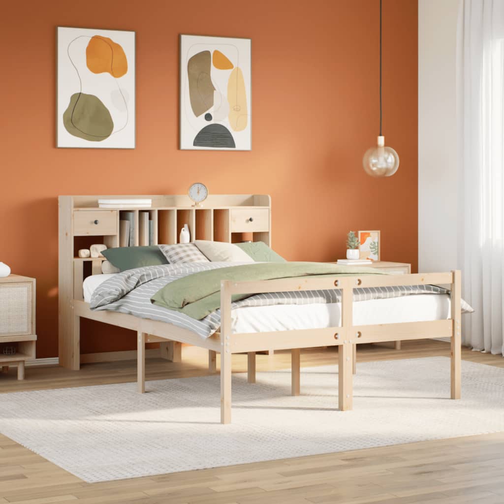 JUNG Vida Massivholzbett mit Regal ohne Matratze 140x190 cm Kiefernholz